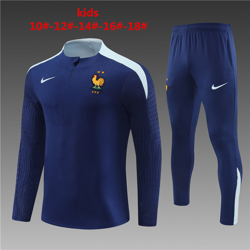 24/25 France royal blue Kid half zip Tracksuit