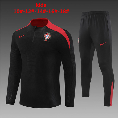 24/25 Portugal black Kid half zip Tracksuit