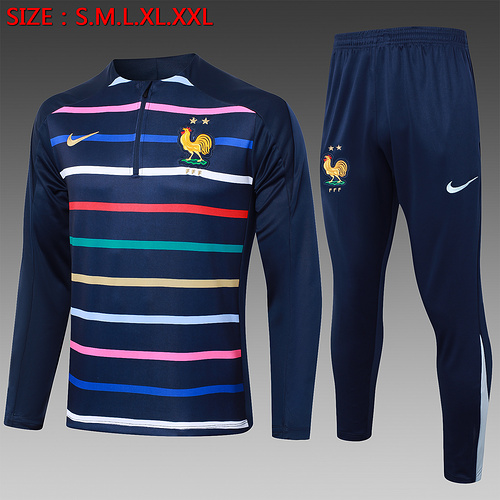 24/25 France royal blue stripe half zip Tracksuit