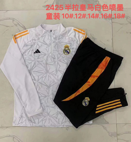 24/25 Real Madrid White Inkjet Kid half zip Tracksuit