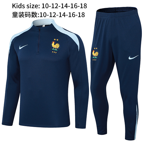 24/25 France royal blue Kid half zip Tracksuit