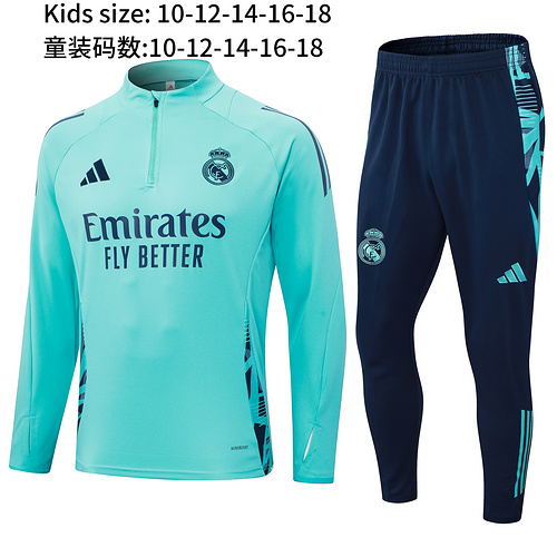 24/25 Real Madrid llight green Kid half zip Tracksuit