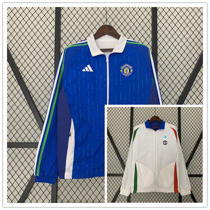 24/25 Manchester United blue and white double-sided Windbreaker