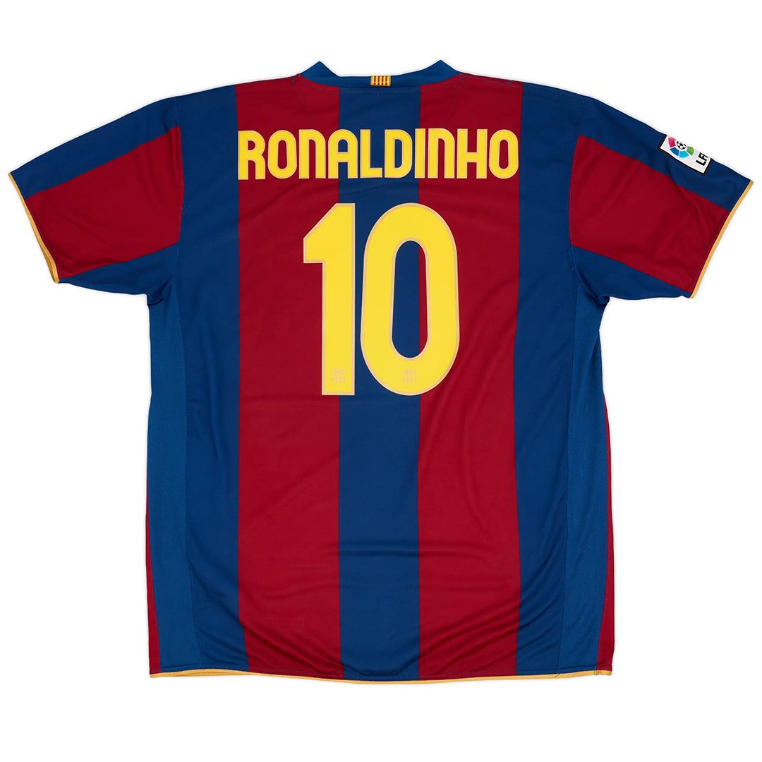 Ronaldinho 10 Barcelona Retro Home Jersey 50-Years Anniversary 2007/08