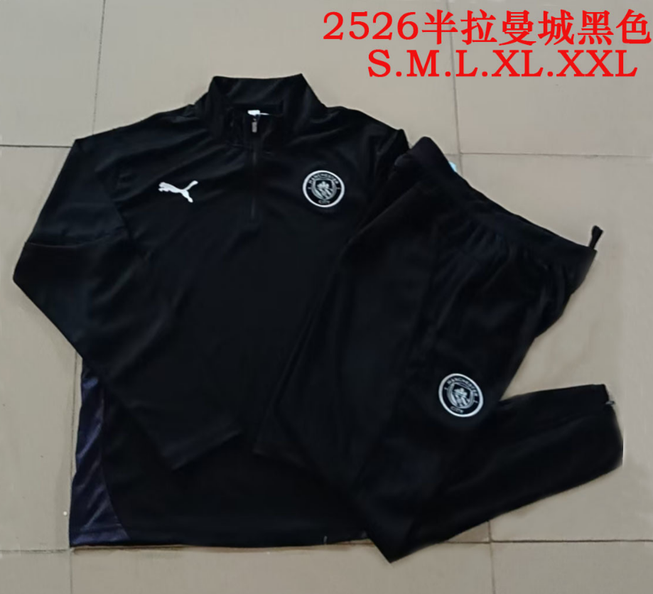25/26 Half Pull Manchester City Black Tracksuit