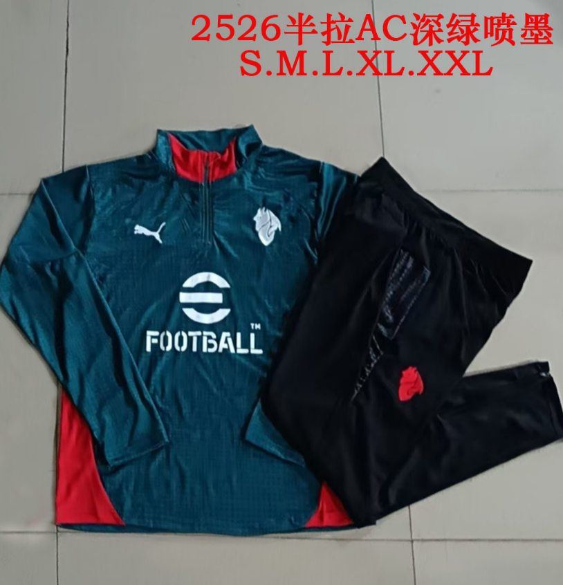  25/26 Half Pull AC Milan Deep Green Inkjet Tracksuit