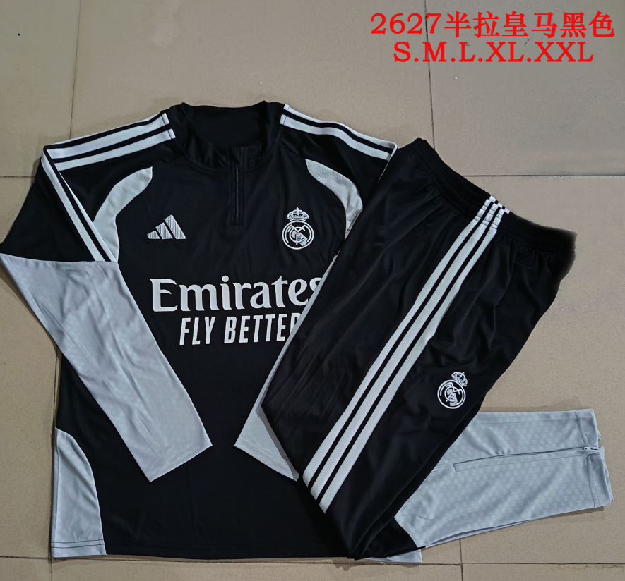 26/27 Half Pull Real Madrid Black Tracksuit