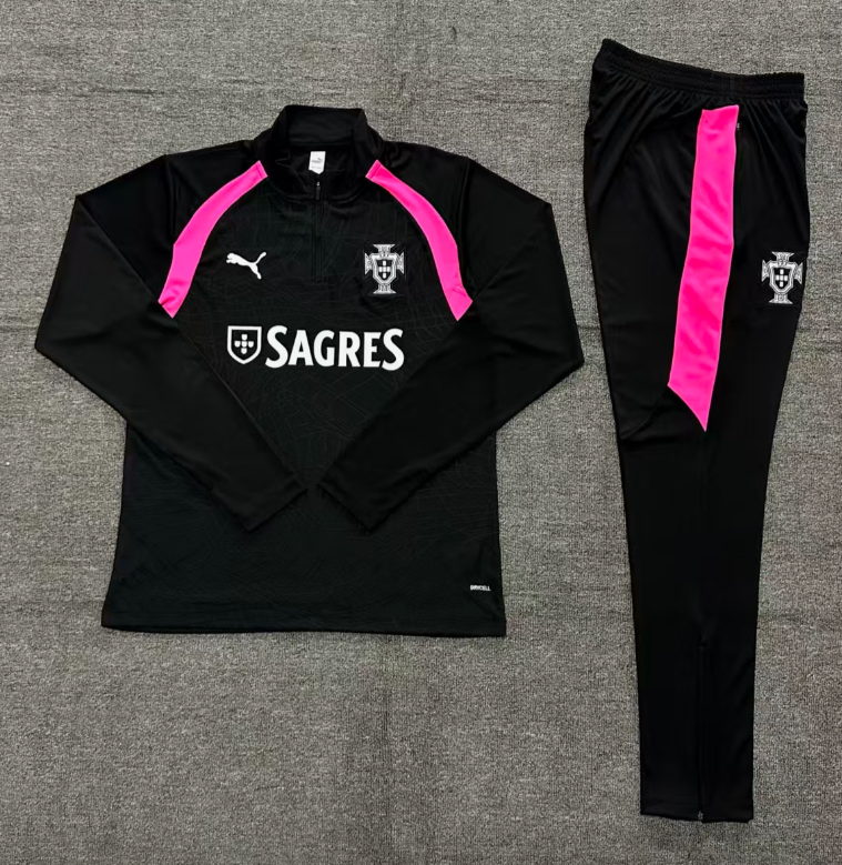 26/27 Adults Half Pull Portugal Black Tracksuit