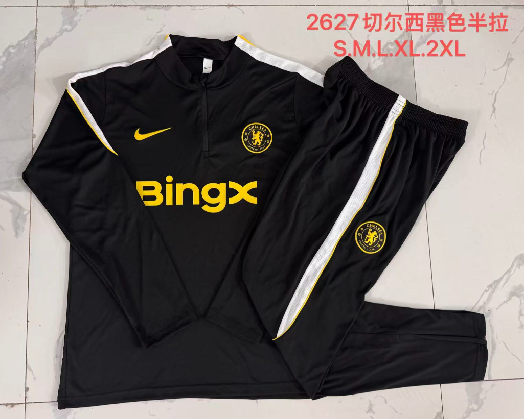26/27 Adults Half Pull Chelsea Black Tracksuit