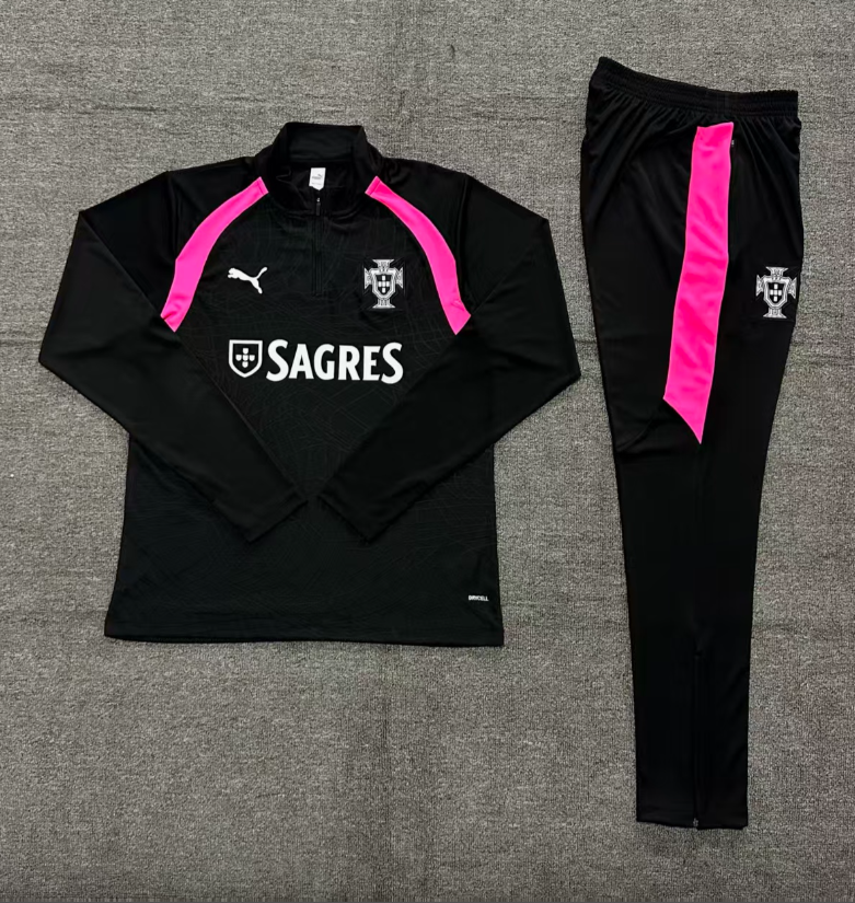 26/27 Kids Half Pull Portugal Black Tracksuit