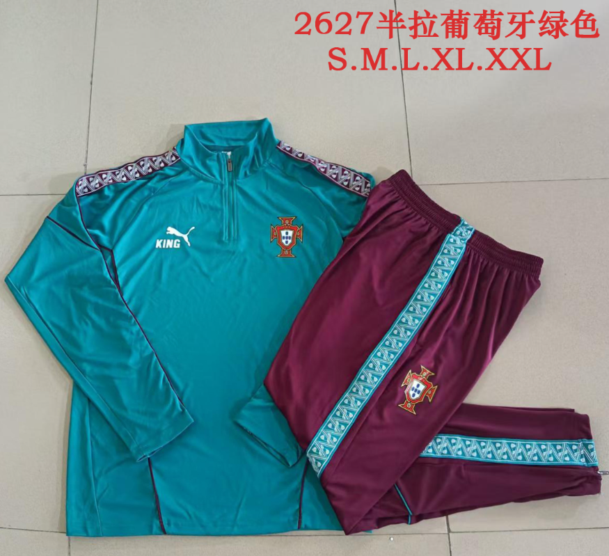 26/27 Adults Half Pull Portugal green Tracksuit