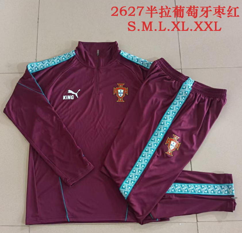 26/27 Adults Half Pull Portugal maroon Tracksuit