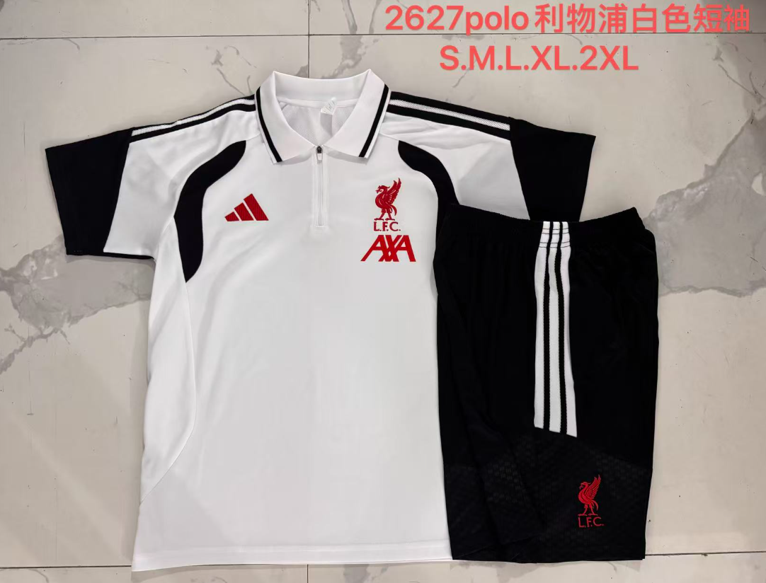 26/27 Adults POLO Liverpool white (with cropped pants) Training Kits