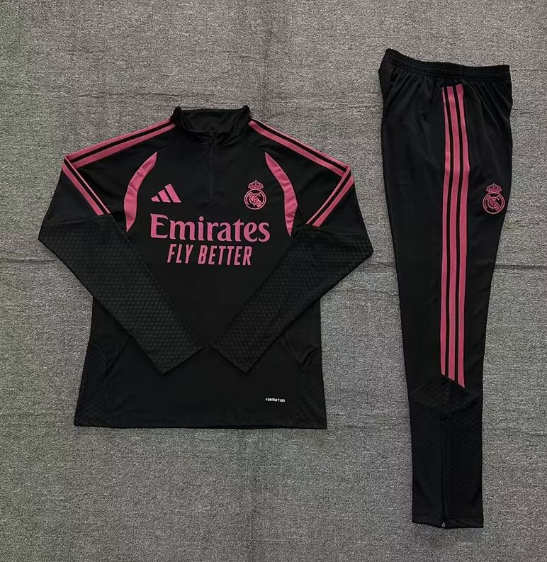 26/27 Kids Half Pull Real Madrid Black with Rose Red Tracksuit