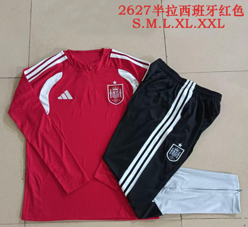 26/27 Adults Half Pull Spanish Red Tracksuit