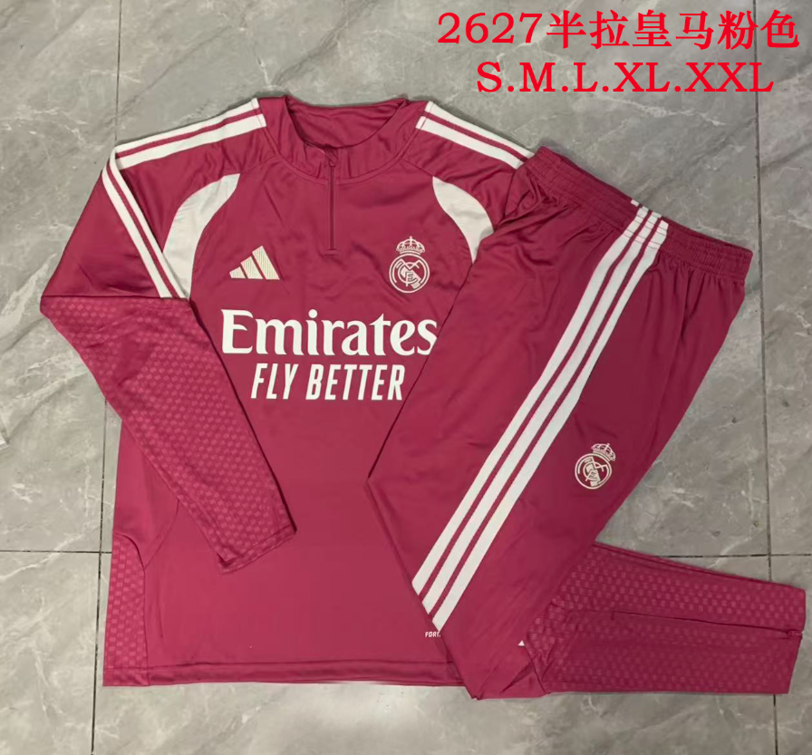 26/27 Adults Half Pull Real Madrid pink Tracksuit